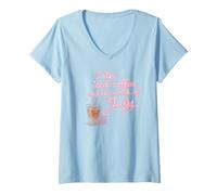 Mujer Elle I Like Iced Coffee and The Month of July Pink Neon Text Camiseta Cuello V