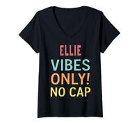 Mujer Ellie Vibes Only! No Cap Custom Women Girls Funny Camiseta Cuello V