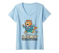 Mujer Elopement - Planificador de Boda Retro de los años 80 con diseño de Gato en pánico Camiseta Cuello V