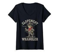 Mujer Elopement Wrangler Meme Frog Planificador de Boda Cowboy Camiseta Cuello V