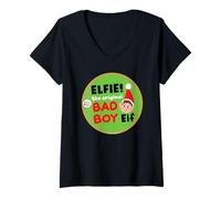 Mujer Elves Behavin' Badly Elfie Original Bad Boy Elf Christmas Camiseta Cuello V