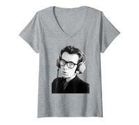 Mujer Elvis Costello Viendo el Retrato de la era de los Detectives 1977 Camiseta Cuello V