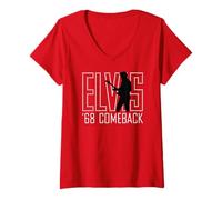 Mujer Elvis Presley Official 68 Regreso - Señal roja Camiseta Cuello V