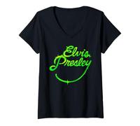 Mujer Elvis Presley Official Retro Script Camiseta Cuello V