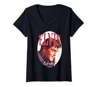 Mujer Elvisly Yours Elvis Presley Retro King of Rock & Roll Ovalado Camiseta Cuello V