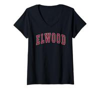 Mujer Elwood Indiana Souvenir College Style Red Text Camiseta Cuello V