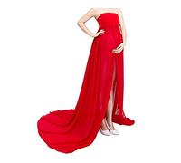 Mujer Embarazada Gasa Larga Vestido de Maternidad Split Vista Delantera Foto Shoot Dress Faldas fotográficas de Maternidad (Rojo)
