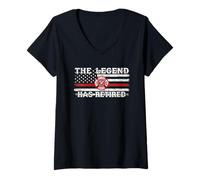 Mujer Emblema de Bandera Estadounidense The Legend Has Retired Firefighter Camiseta Cuello V