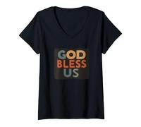Mujer Emblema de discurso Cool God Bless Us Camiseta Cuello V