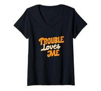 Mujer Emblema de discurso Pretty Trouble Me Camiseta Cuello V