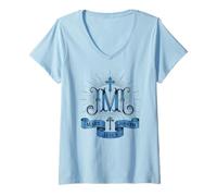 Mujer Emblema de la Familia Mary Joseph Jesus Camiseta Cuello V