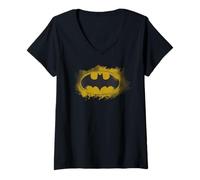 Mujer Emblema de Noche de héroe Amarillo con Logotipo de Batman Camiseta Cuello V