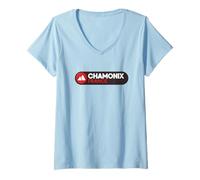 Mujer Emblema del Logotipo de Chamonix - Chamonix Francia - Chamonix Mont Blanc Camiseta Cuello V