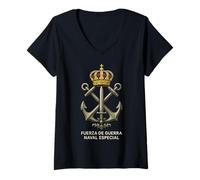 Mujer Emblema FGNE Armada Española Ejército Inglés Fuerza Militar Camiseta Cuello V
