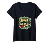 Mujer Emblema Jingle my Bells para una Divertida Noche de Navidad traviesa Camiseta Cuello V