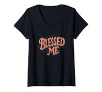 Mujer Emblema Pretty Blessed Me para los amantes del habla Camiseta Cuello V