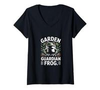 Mujer Emblema Protector de Estanque Garden Guardian Frog Backyard Camiseta Cuello V