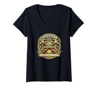 Mujer Emblema sindical Carpenters Local Measure Twice Cut Once Camiseta Cuello V