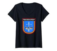 Mujer Emblema UCO. Ningún chorizo sin castigo. Camiseta Cuello V