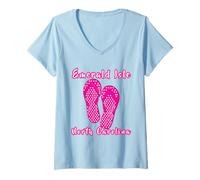Mujer Emerald Isle Beach - Chanclas de lunares rosa náutico Camiseta Cuello V