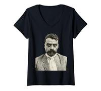 Mujer Emiliano Zapata Estilo Medio Tono Revolución Mexicana Vintage Camiseta Cuello V