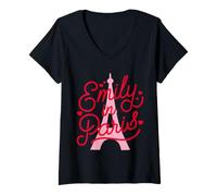 Mujer Emily in Paris Hearts and Effiel Tower Camiseta Cuello V