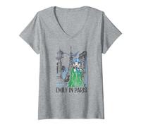 Mujer Emily in Paris Rainy Day In The Street Sketch Portrait Camiseta Cuello V