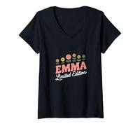 Mujer Emma Edición Limitada Flores Nombre Personalizado Esposa Abuela Camiseta Cuello V