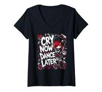 Mujer EMO Goth Girl Estética Corazón Negro Alternativa Gótico Camiseta Cuello V