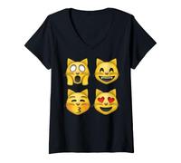Mujer Emociones de Cara de Gato Camiseta Cuello V