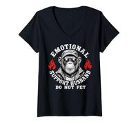 Mujer Emotional Support Husband Do Not Pet Funny Monkey Camiseta Cuello V