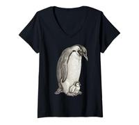 Mujer Emperor Penguins and Chick Vintage Art Camiseta Cuello V