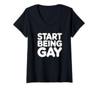 Mujer Empieza a ser Gay - Orgullo Humor Camiseta Cuello V