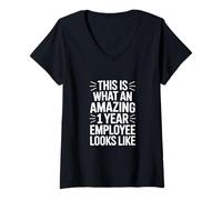 Mujer Empleado Divertido de un año Diciendo un Lugar de Trabajo increíble Camiseta Cuello V