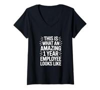 Mujer Empleado Divertido de un año Diciendo un Lugar de Trabajo increíble Camiseta Cuello V