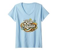 Mujer Empoderamiento Feminista Rise Resist Women History Month Retro Camiseta Cuello V