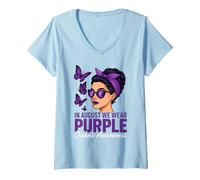 Mujer en Agosto Usamos Purple Concientización Internacional sobre Sobredosis Camiseta Cuello V