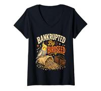 Mujer En bancarrota por Birdseed, Amante del alimentador de pájaros Divertido observador de pájaros Camiseta Cuello V