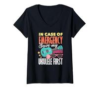 Mujer En Caso de Emergencia Guardar mi Ukelele Primer músico Camiseta Cuello V