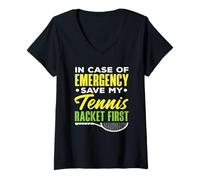 Mujer En Caso de Emergencia Save My Tennis Racket First Tennis Camiseta Cuello V