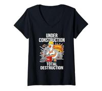 Mujer En Construcción Total Destrucción Divertido Demolición Ganso Camiseta Cuello V