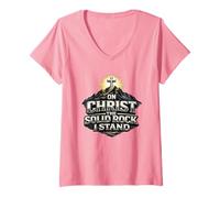 Mujer En Cristo, la Roca sólida, Estoy de pie, Regalo de fe Camiseta Cuello V