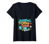 Mujer En Cualquier Lugar Configuración de Oficina Trabajo Remoto Viajes Estilo de Vida Camiseta Cuello V