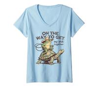 Mujer En el Camino a Conseguir Juntos Funny Frog Turtle Cowboy Camiseta Cuello V
