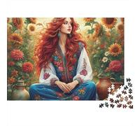 Mujer en el Campo de Girasoles Rompecabezas 1000 Piezas - Difícil Y Satisfactorio, Corte De Precisión, Juego Familiar, 38x26cm/1000pcs