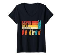 Mujer En el Mundo Donde se Puede Cualquier Cosa ser Amable lenguaje de señas Camiseta Cuello V