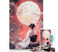 Mujer en Kimono bajo la Luna Llena Rompecabezas de 1000 Piezas Juego de lógica y Pensamiento lógico Experto en Corte Artesanía Momento de Tranquilidad Ejercicio Mental en casa (38x26cm)