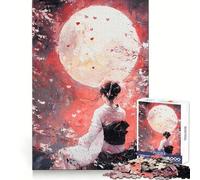 Mujer en Kimono bajo la Luna Llena Rompecabezas de 1000 Piezas para Adultos y Adolescentes Entrenamiento Mental, atención Plena, Ocio, Uniforme, Sorpresa de cumpleaños (50x75cm)