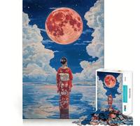 Mujer en Kimono bajo la Luna roja Rompecabezas de 1000 Piezas Entrenamiento de Memoria Diversión Superficie Lisa y sin Rebabas Un desafío entretenido para el Tiempo Libre (50x75cm)