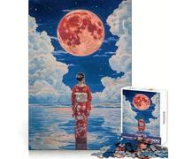 Mujer en Kimono bajo la Luna roja Rompecabezas de 1000 Piezas para Adolescentes Entrenamiento de concentración Actividad de Ocio Unión precisa Regalo considerado (50x75cm)